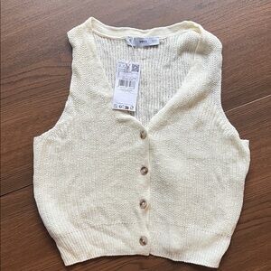 Mango Women's V-Neck Cream Sweater Vest